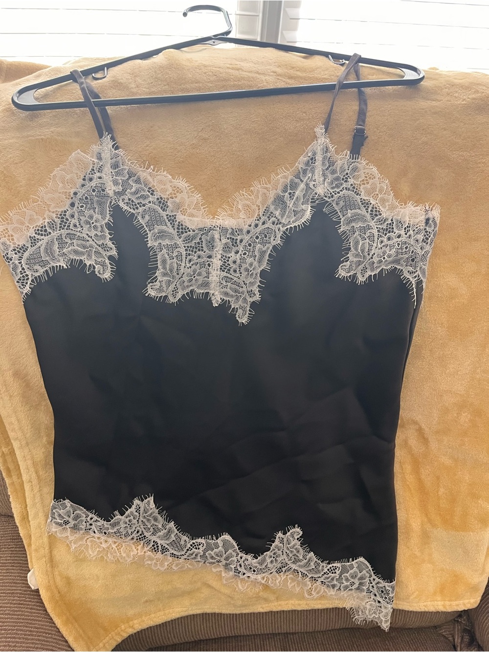 CAMISOLE SATIN ~ Brown Lace-Trim Camisole Top -  Women's Elegant Layering Piece
